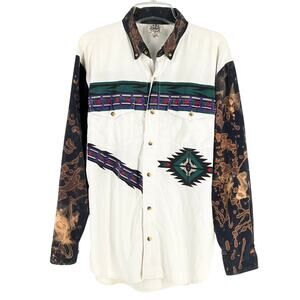90s western color block shirt custom bleached sleeves 1990s vintage
